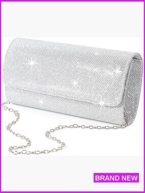 Sparkling Evening Clutch Purse Elegant Party Handbag Detachable Chain